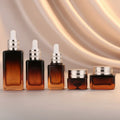 Custom Gradient Brown Square Rectangle Glass Serum Dropper Bottle 30ml 50ml 75ml 80ml 100ml for Face Cream