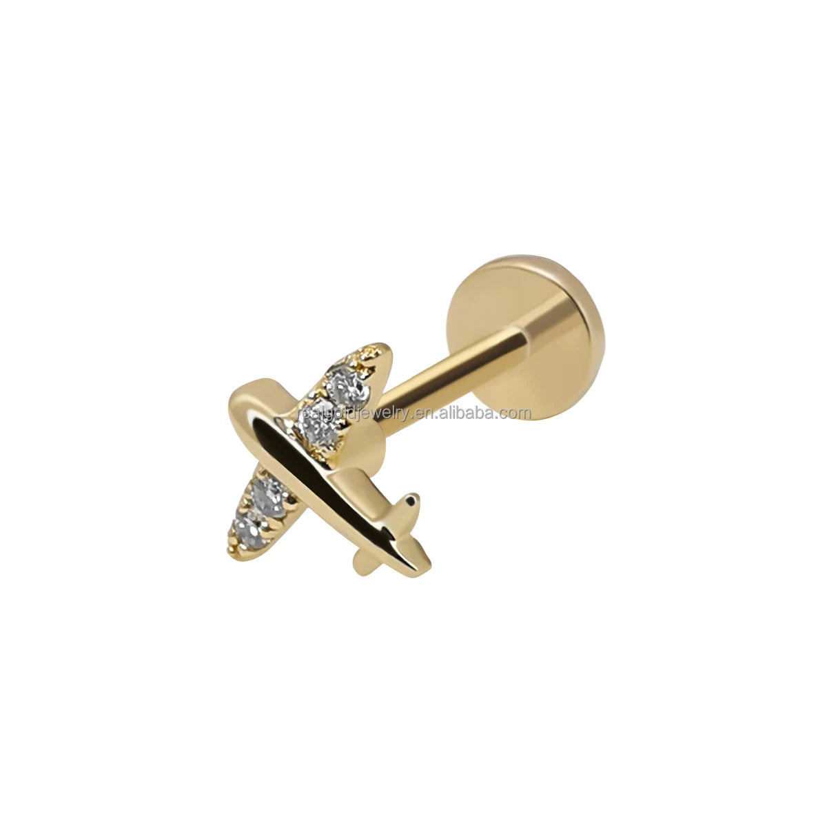 14K Au585 Real Gold Plane Shape Earrings Jewelry With Natural Diamond Wholesale AU585 Screw Back Stud Cartilage Earrings