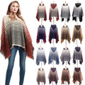 Women's Bohemian Style Polyester Breathable Hooded Cape Blanket Cloak Traditional Scarves Shawls Horn Buckle Tassel Poncho Wraps
