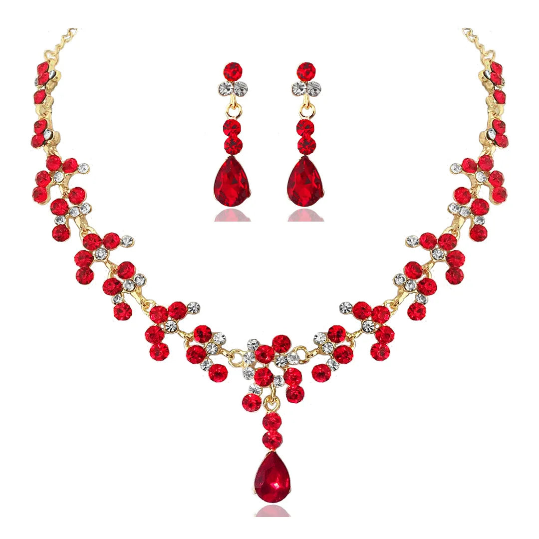 Fashion Elegant Water Drop Rhinestone Glass Crystal Female Sparkling Jewelry  Necklace Earring Set for Women Wedding Party