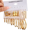 Hot Selling Trend Fashion Gemstone Metal Square Geometry Earrings Set Retro Pearl Elegance Style Earrings Set for Women