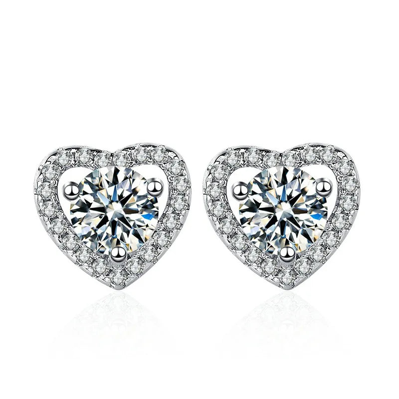 Rainbowking S925 Sterling Silver Female Fine Hoop Earrings Love Shape Zirconia Four Claw Design Simple Luxury Lightweight