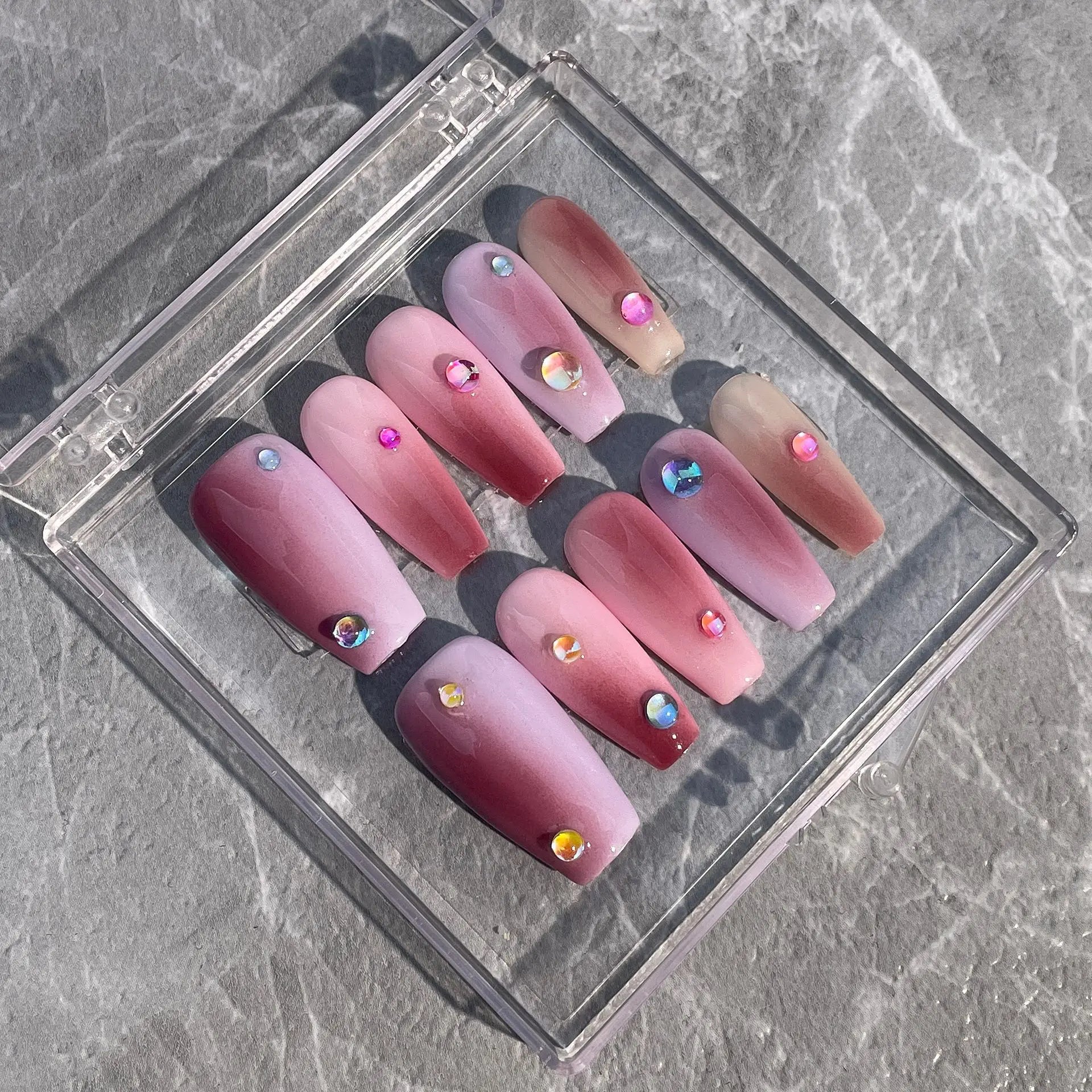 10 pcs Acrylic Nail Art New Arrival Wholesale Fashion Gradient Press on Nails Handmade Nails Press on  with Box
