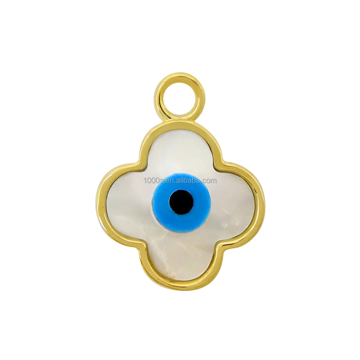 14K Real Gold Finding Jewelry Clover Shell Evil-eye Charms for Jewelry Making Earrings Pendants