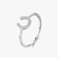 Ailmay 925 Sterling Silver Fashion U Shape Hollow Out Hoop Sparkling CZ Finger Ring for Women Wedding Engagement Fine Jewelry