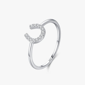 Ailmay 925 Sterling Silver Fashion U Shape Hollow Out Hoop Sparkling CZ Finger Ring for Women Wedding Engagement Fine Jewelry
