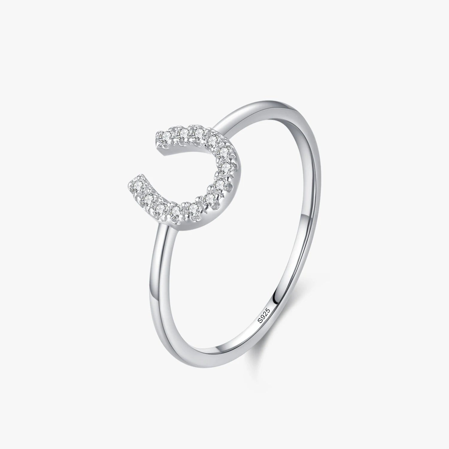 Ailmay 925 Sterling Silver Fashion U Shape Hollow Out Hoop Sparkling CZ Finger Ring for Women Wedding Engagement Fine Jewelry