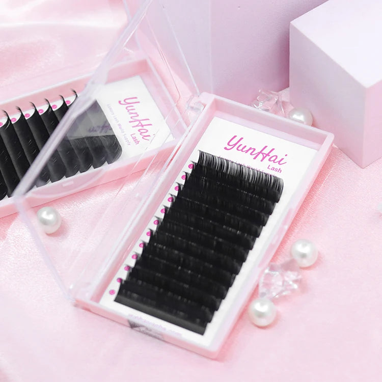 Yunhai Individual Eyelash Extension Supplies 03 05 Dark Matte Black Cashmere Lash Tray Lash Extension Logo Wholesale