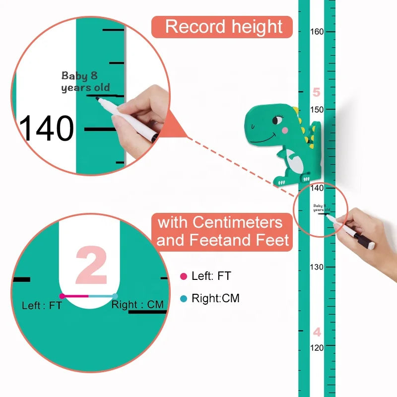 Magnetic Children Height Measure Kids Room Dinosaur Decoration Growth Ruler