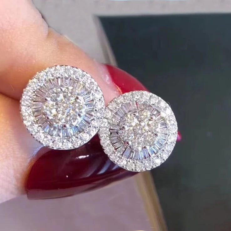 CAOSHI Trendy Round Earrings Stud With Full of Cubic Zircon 925 Silver Plating Round Bridal Wedding Stud Earring for Women