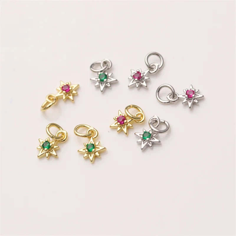 Small 18K Gold Plated Cubic Zircon CZ Micro Pave Brass Star Charm Pendant Charms for Jewelry Making