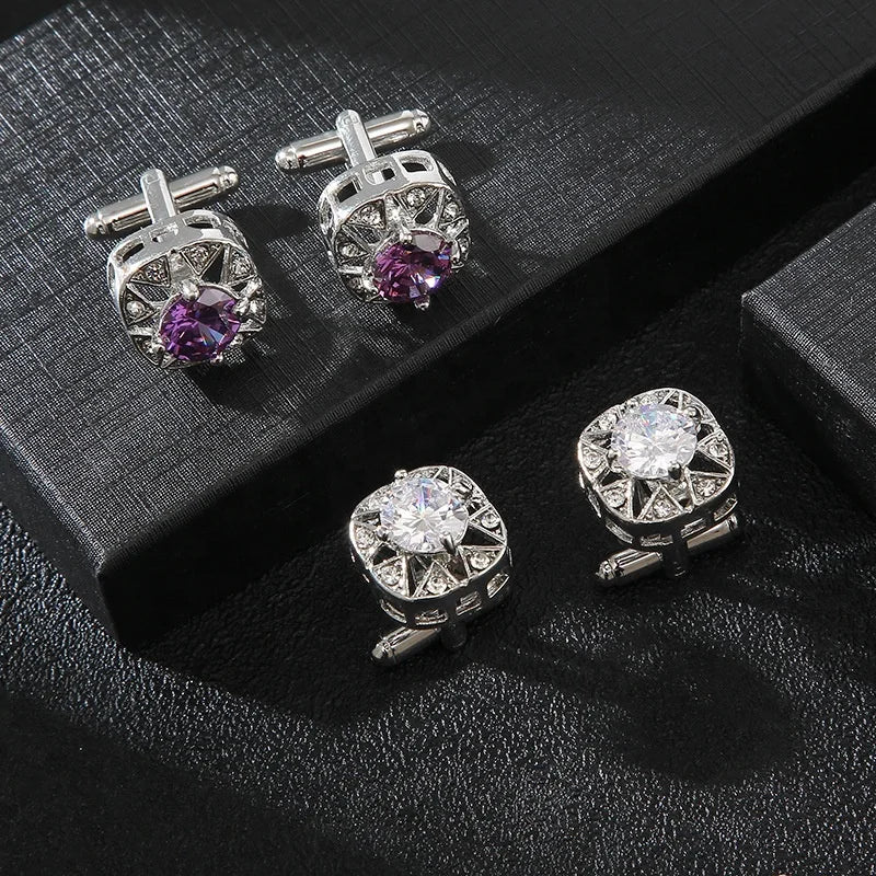 Factory Directly Provide Stock Cufflinks Luxury Hollow Diamond-set Zircon Men's Cuff Links Customized Cufflinks for Men Presents