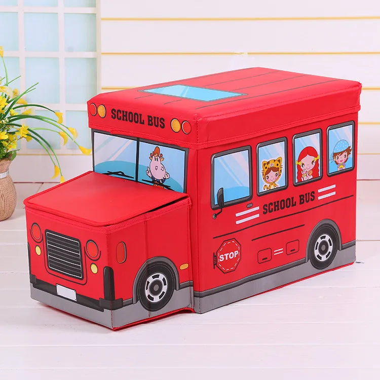 Waterproof Cartoon Kids Car Stool Portable Folding Storage Stool School Bus Storage Ottoman