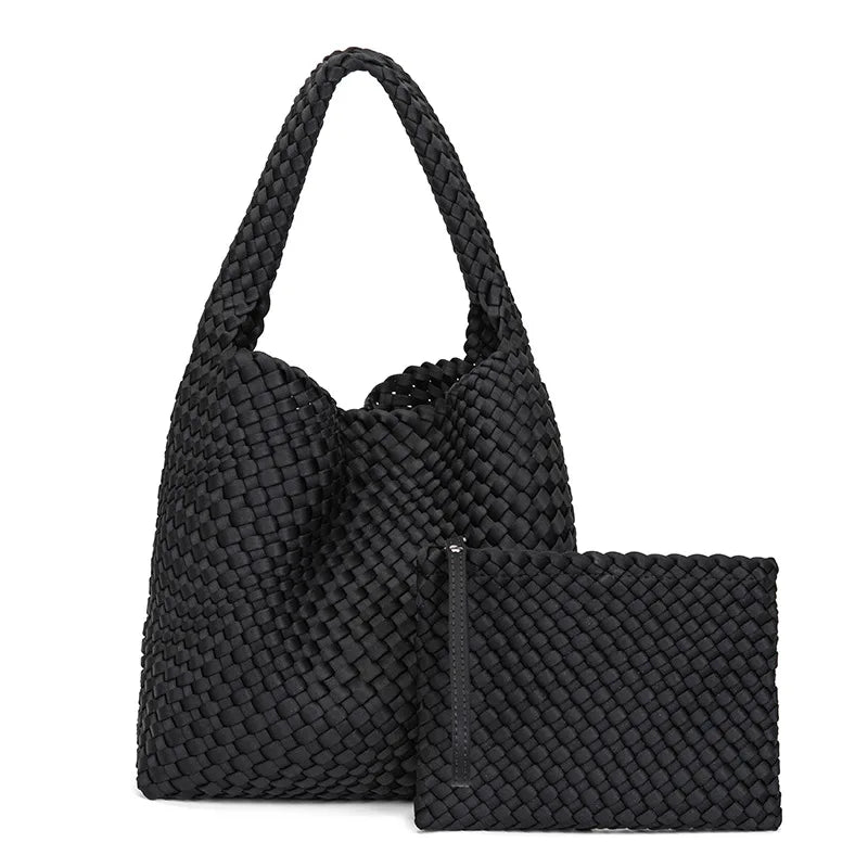 Custom Made Fashion Wholesale Nylon Neoprene Woven Beach Bag Tote Bag Large Capacity Handbag Braided Bucket Bags and Purse