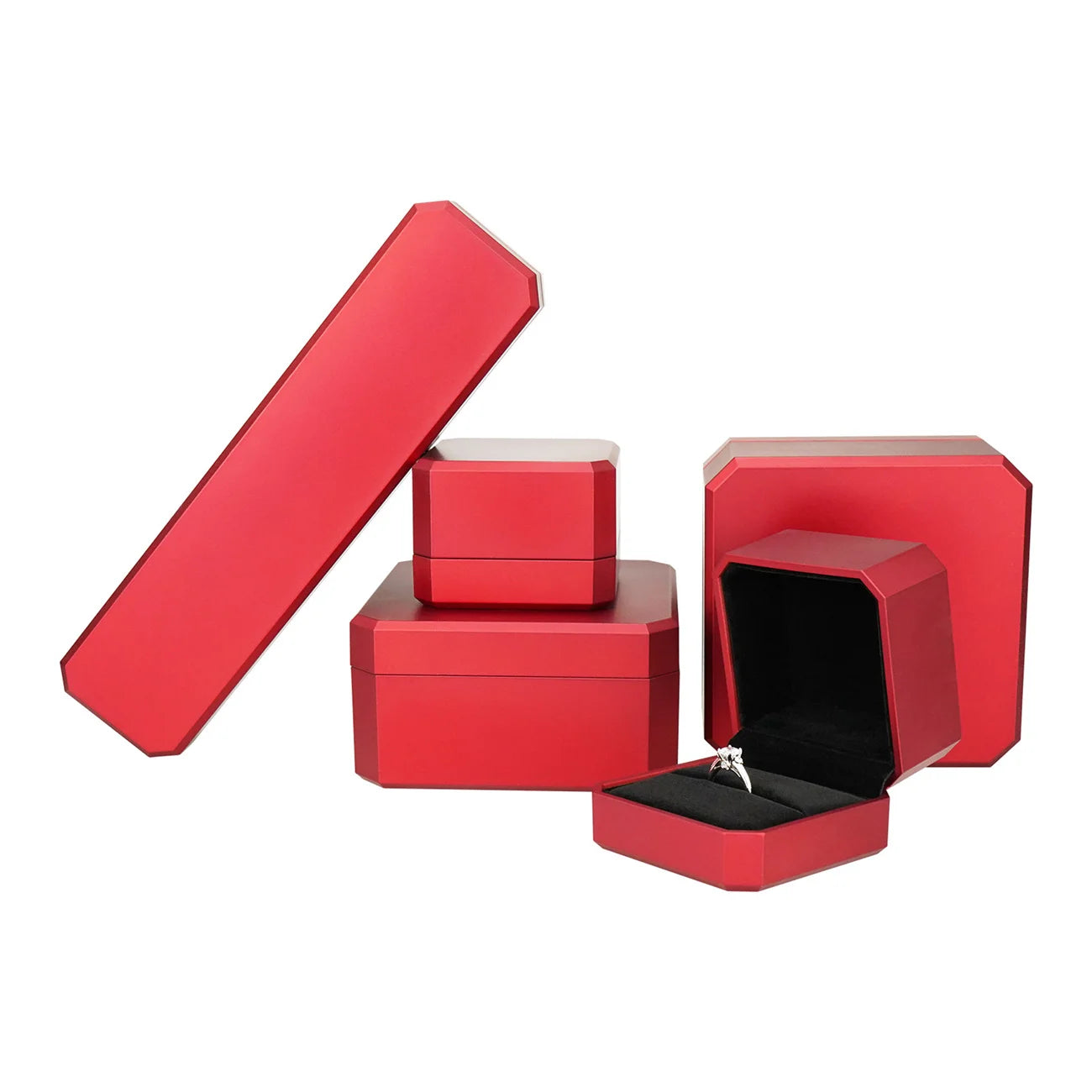 Cardboard Foldable Paper Inlaid Double Door logo Stickers Rose Red Painting Filled Kraft Jewelry Box for Jewelry Gift Boxes