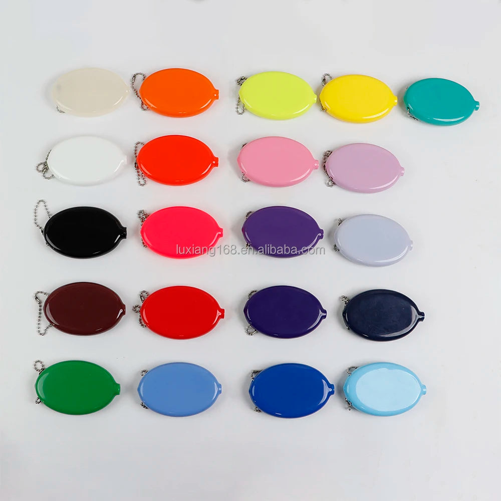 Glossy PVC Mini Coin Bag Portable Oval Change Purse Key Chain for Coins Earphones Small Items Custom LOGO Print Accept