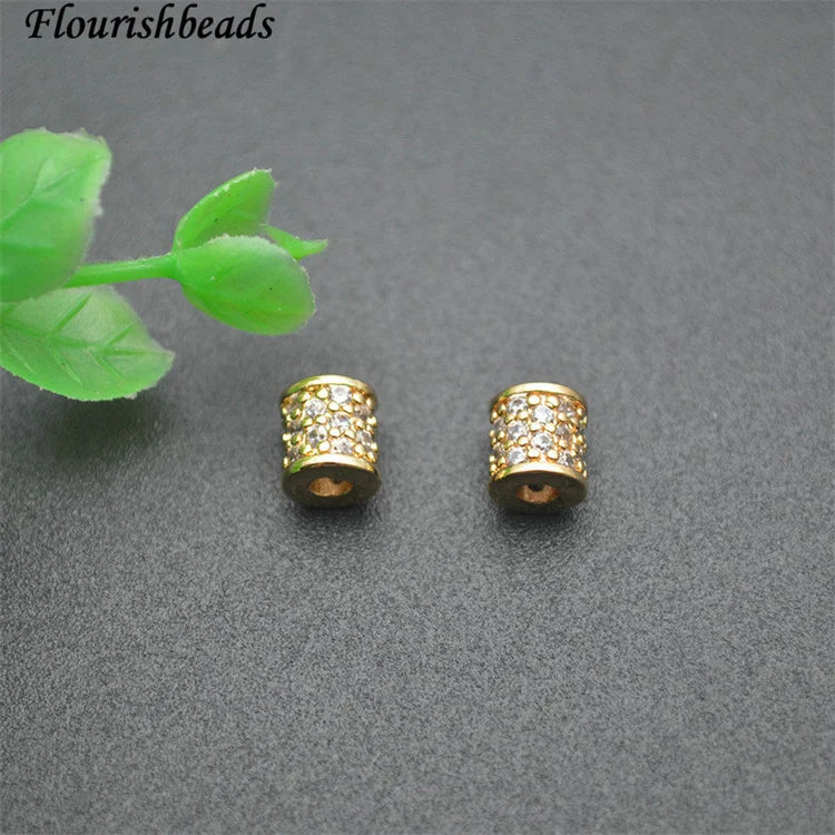 Wholesale New Style Anti Fading 18K Gold Plated CZ Pave Round Tube Spacer Beads for DIY Woman Jewelry Necklace Bracelet Making