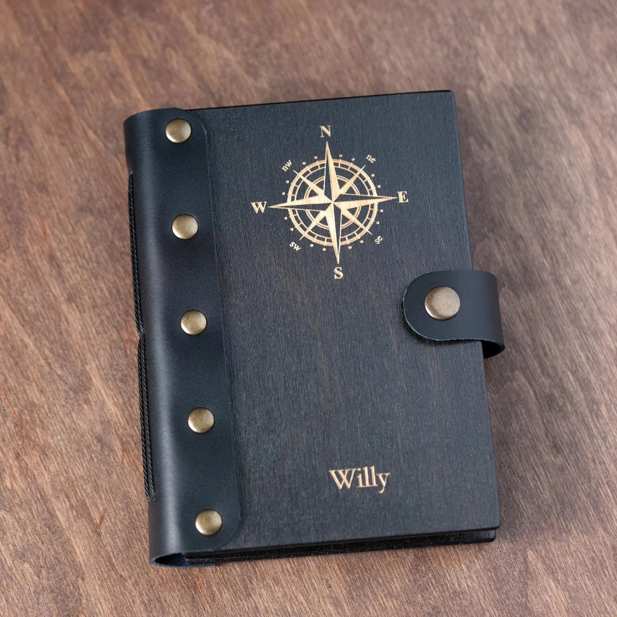 Simple Compass logo Wooden Cover Notebook Customizable A5 A6 Engraved logo Notepad Wooden Cover Memo Dairy