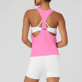 F230344 Factory Custom Logo Breathable Summer Women Fitness Sport Sleeveless T-Shirt Athletic Workout Gym Racer Back Tank Tops