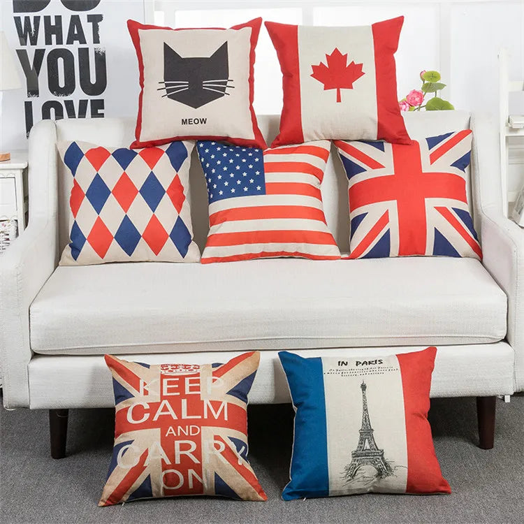 Vintage Flag Pillow Covers Flag Throw Pillow Cotton Linen Square Cushion Cover Standard Pillowcase/