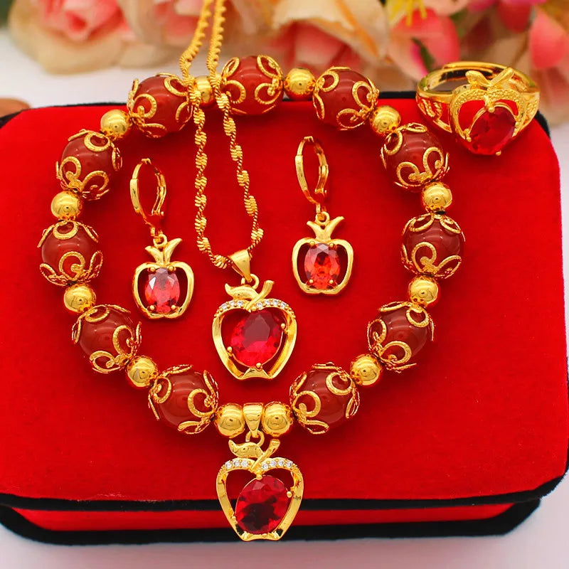 Dubai Gold Copper Inlaid  Sand Gold Red Agate Bracelet Jewelry Jewelry Longlasting Color Christmas Gift Wholesale