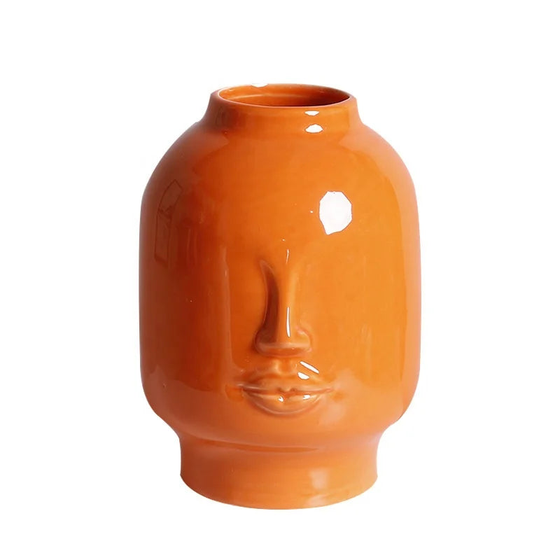 Nordic Human Head Ceramic Flower Vase Creative Design Artistic Face Design Dried Flower Pot Flower Container
