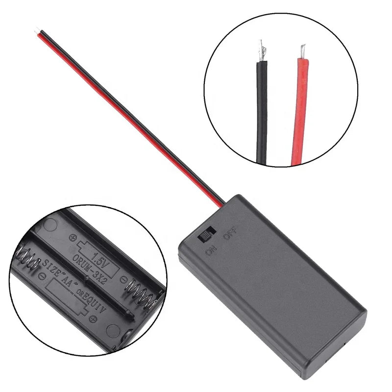 2 X 1.5V AA Size UM-3 Battery Case Holder with On/Off Switch Plastic Box with Cover for Convenient Storage