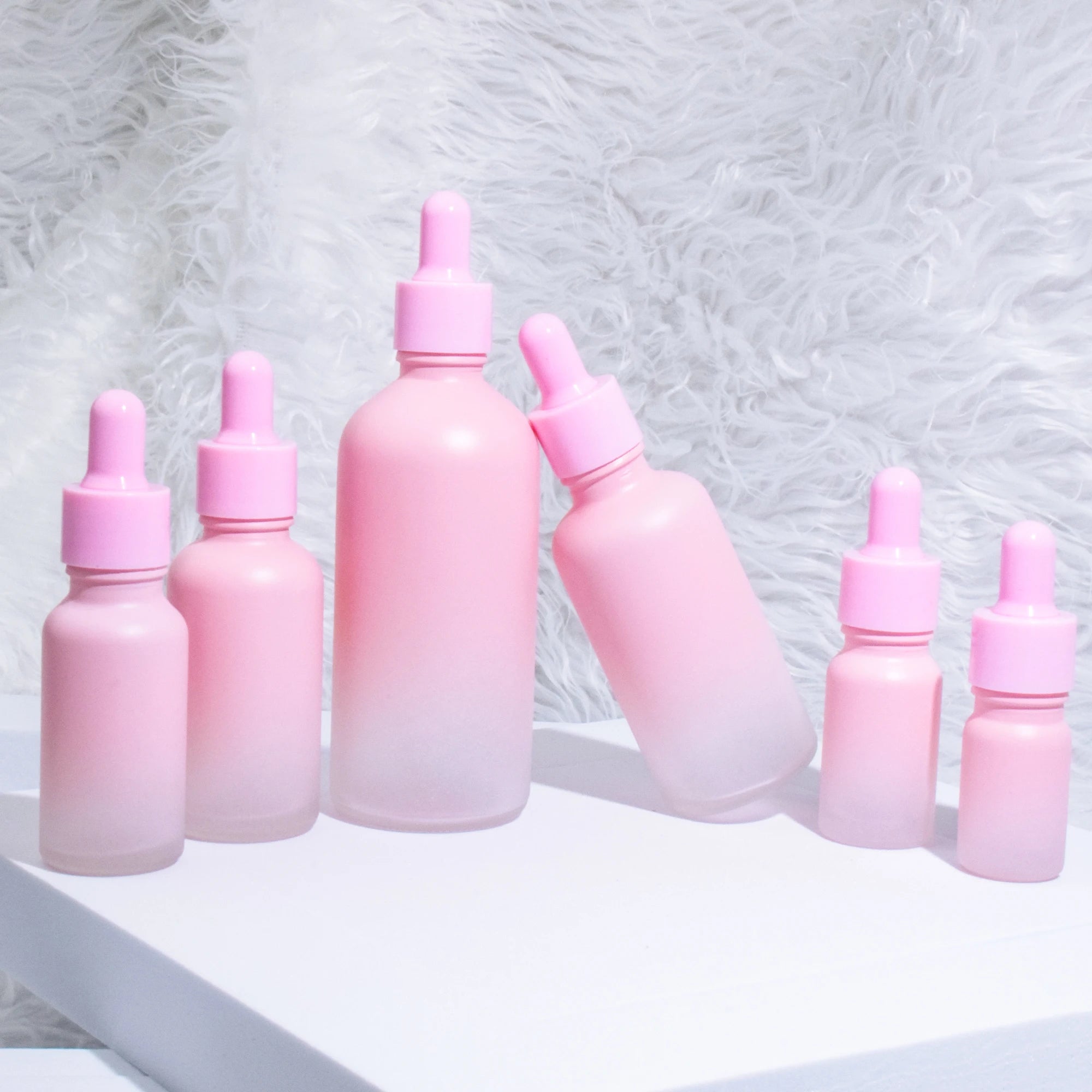 Round Luxury Serum Skincare Hair Oil Glass Eye Dropper Bottle Frosted Gradient Pink 50 ml Dropper Bottle