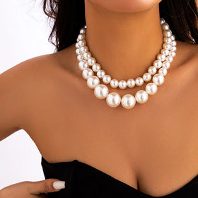 Europe America Exaggerates the Temperament Large Pearls Choker Versatile Collarbone Chain Multi-layer Imitation Pearl Necklace