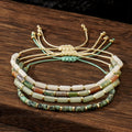 Handmade 2x 4mm Natural Crystal Small Tube Gemstone and Gold Plated Heishi Beaded Bracelet Adjustable for Women and Men Trendy