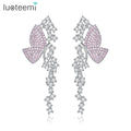 LUOTEEMI Fashion Jewelry Bridal Earing Woman Drop Bohemian Elegant Wedding Pink Zircon Diamond Butterfly Earrings