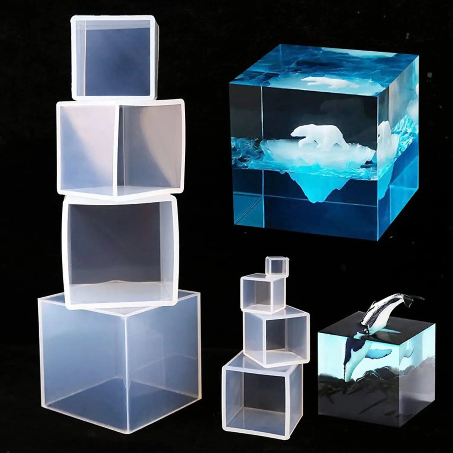 6 Sizes Silicone Cube Molds Set Large Deep Square Epoxy Resin Mold Home Table Decor Cube Resin Molds