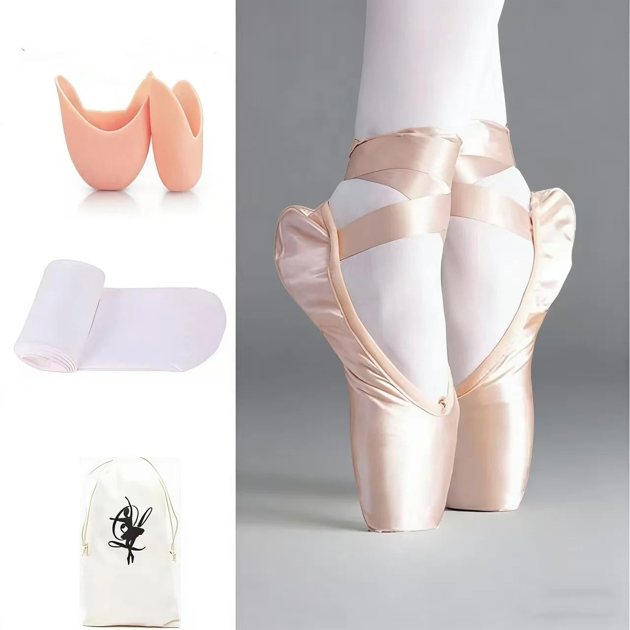 Top Selling Satin Ballerina Pointe Shoes Flat Canvas Dance Shoes Professional Ballet slippers 4pcs Set for Girls Women
