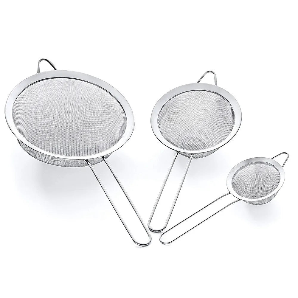 3pc Stainless Steel Mesh Strainer with Handle Eco-Friendly Cooking Strainers Sieve