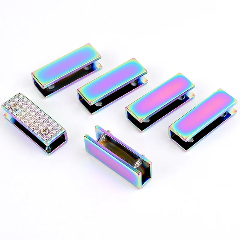 Ivoduff 25mm Rainbow Metal Handbag Webbing Leather Strap Ends Clip Clasp Rectangle Strap End Cap