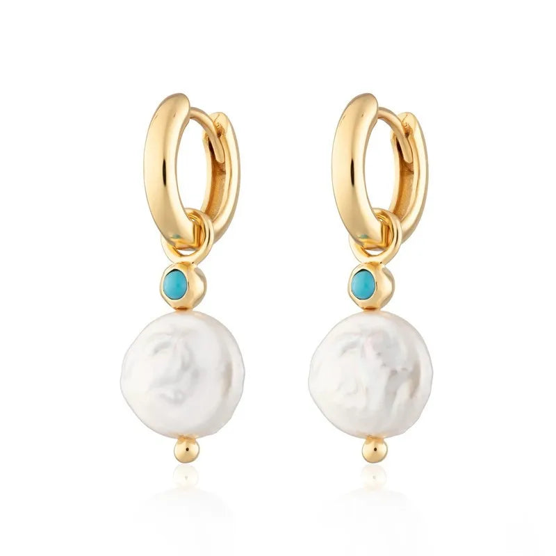 Hot Selling Fashion Fine Jewelry S925 Sterling Silver Simple Baroque Shell Pearl Hoop Earrings for Ladies Gifts