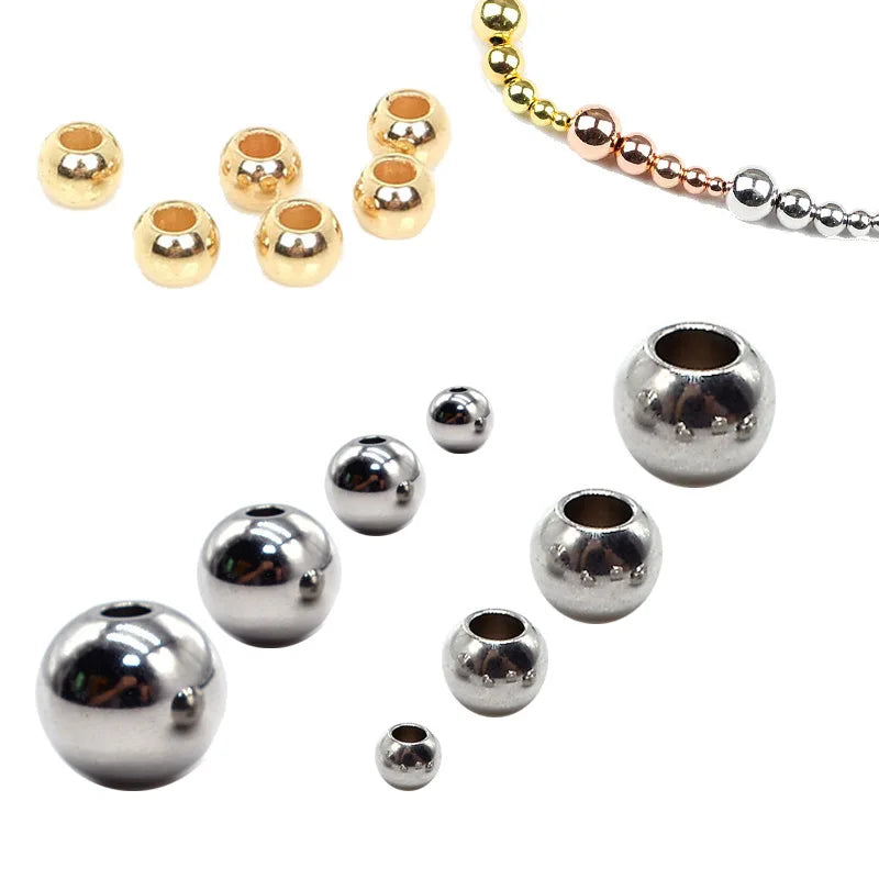 100Pcs 2mm 3mm 4mm 5mm 6mm Stainless Steel Gold Plated Spacer Bead DIY Jewelry Supplies for Jewelry Making Bracelet
