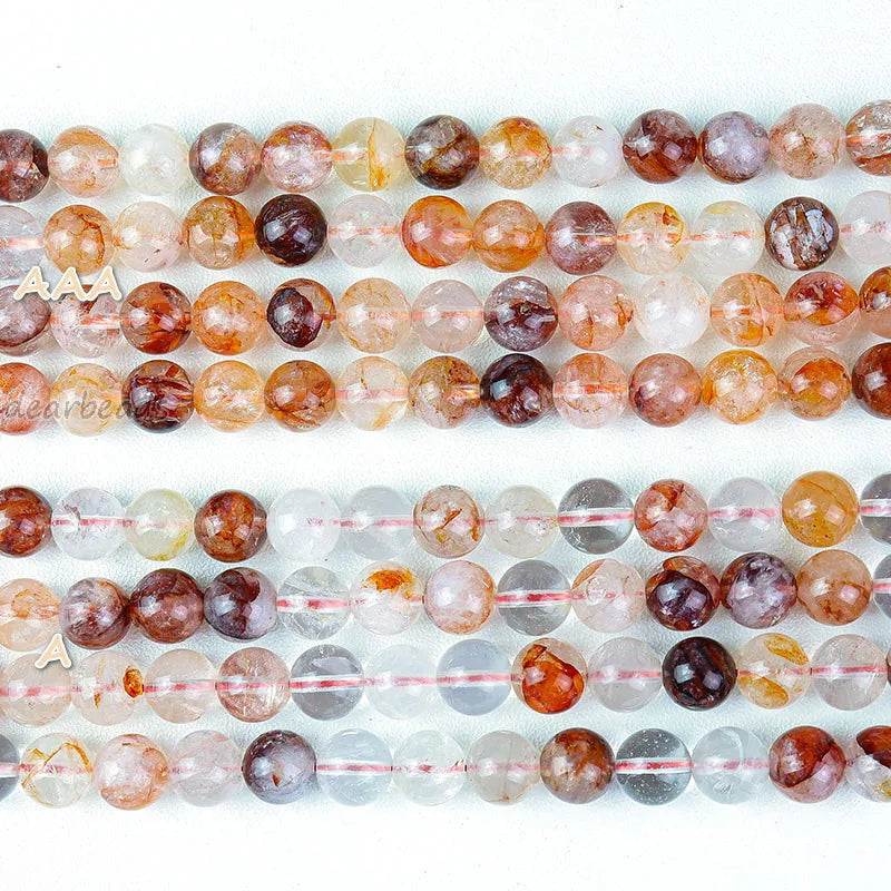 Natural Hematoid Fire Quartz Red Inclusions Phantom Quartz Crystal Bead Strand for DIY Healing Bracelets Making 38CM