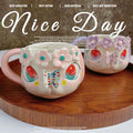 New Arrival Hand Made 3d Rabbit Ceramic Coffee Mug Embossed Butterfly Water Cup