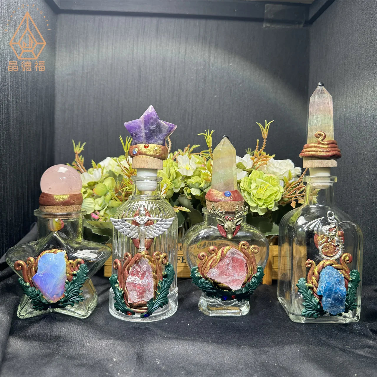 Kindfull Natural Different Material Crystal Raw Stone Magic Bottle for Gift