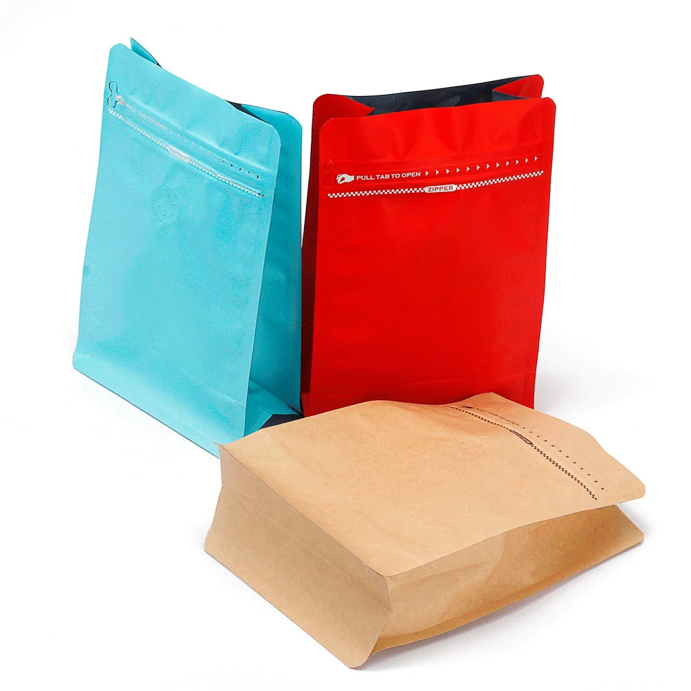 Kraft Paper Bottom Gusset Bag with Valve for Drip Coffee Secure Labels for Coffee and Pet Food