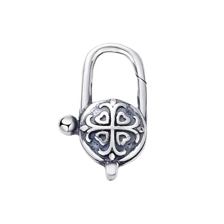 Wholesale Handmade Textured 925 Silver Clover Cross Clasp Oxidized Patterned Lobster Claw Clasps for Bracelets