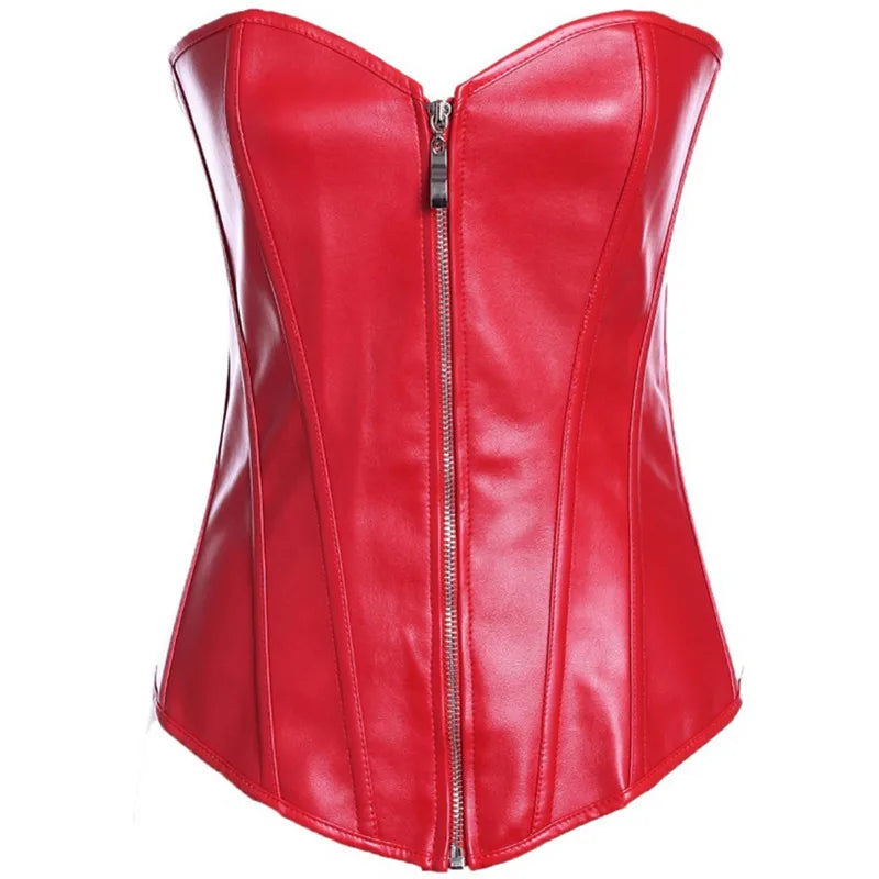 Shapewear Foreign Trade Gothic Steampunk Style Corset Top Zipper or Basque Closure Lingerie Faux Leather