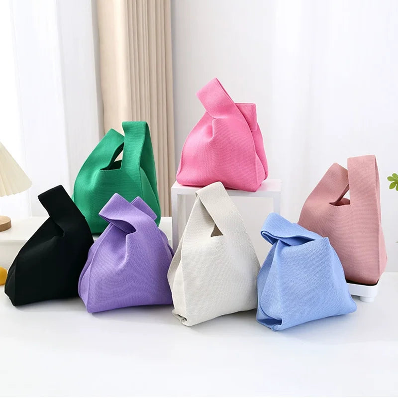 Stylish Mini Knitted Handbag for Women Travel & Beach Use with Two Handles Open Closure Fashion Foldable Lightweight Design