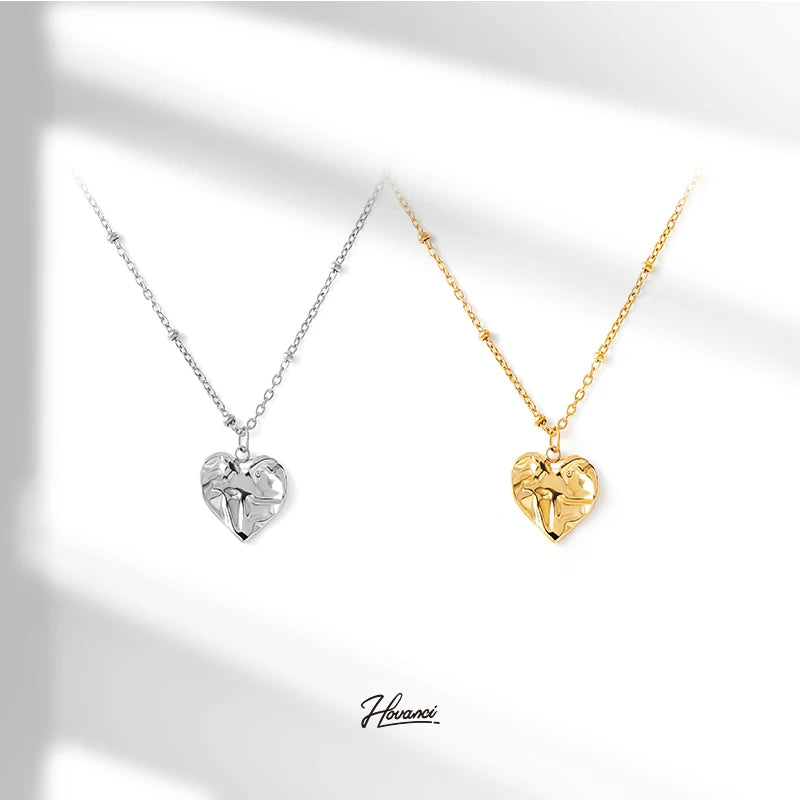 HOVANCI Wholesale Bead Chain Stainless Steel Heart Pendant Fashion Jewelry Gold Plated Chokers Love Pendant Necklaces for Women