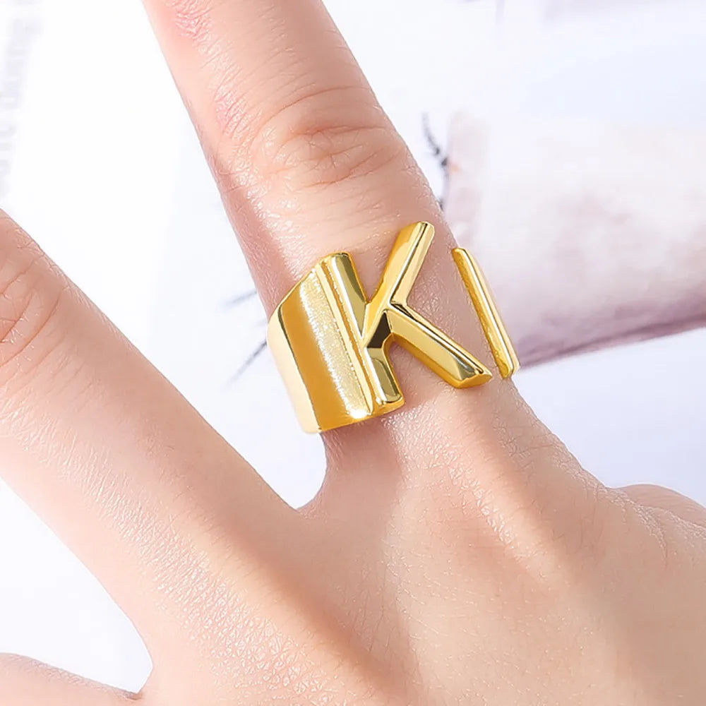 Alphabet Jewelry Women Anillos De Oro Custom Adjustable Retro Brass Gold Plated Initial H K S Letter Rings