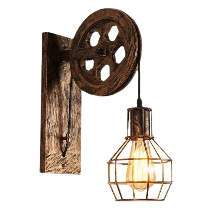 Wholesale Wheel Design Loft Retro Wall Lamps Classic Unique Industrial Vintage Wood Wall Lamp for Restaurant Bars