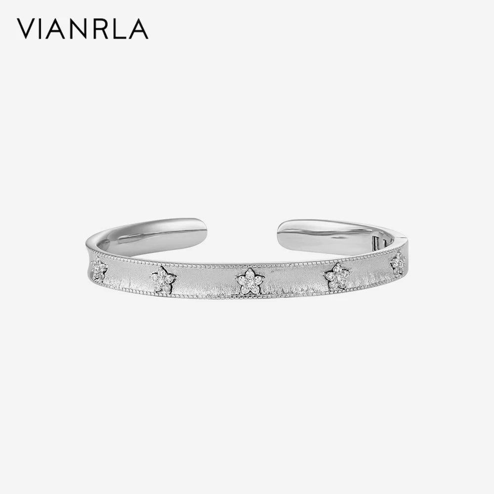 VIANRLA 925 Sterling Silver Flower Bangle Silver Plating for Girl Jewelry Support Dropshipping Daily Jewelry