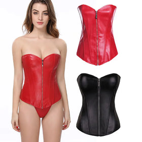 Corsets for Women Plus Size Faux Leather Steampunk Corset Top Zipper Bustier