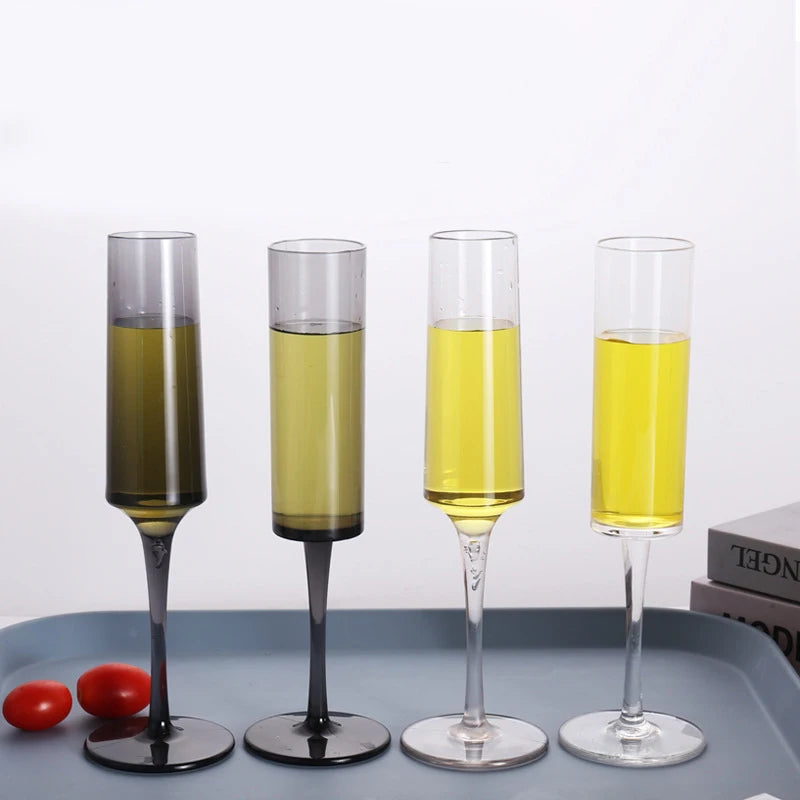 Gift Bar Shatter-resistant Cocktail Glass Home Plastic PC Material Black Clear Acrylic Cylinder Champagne Flute Goblet Glasses